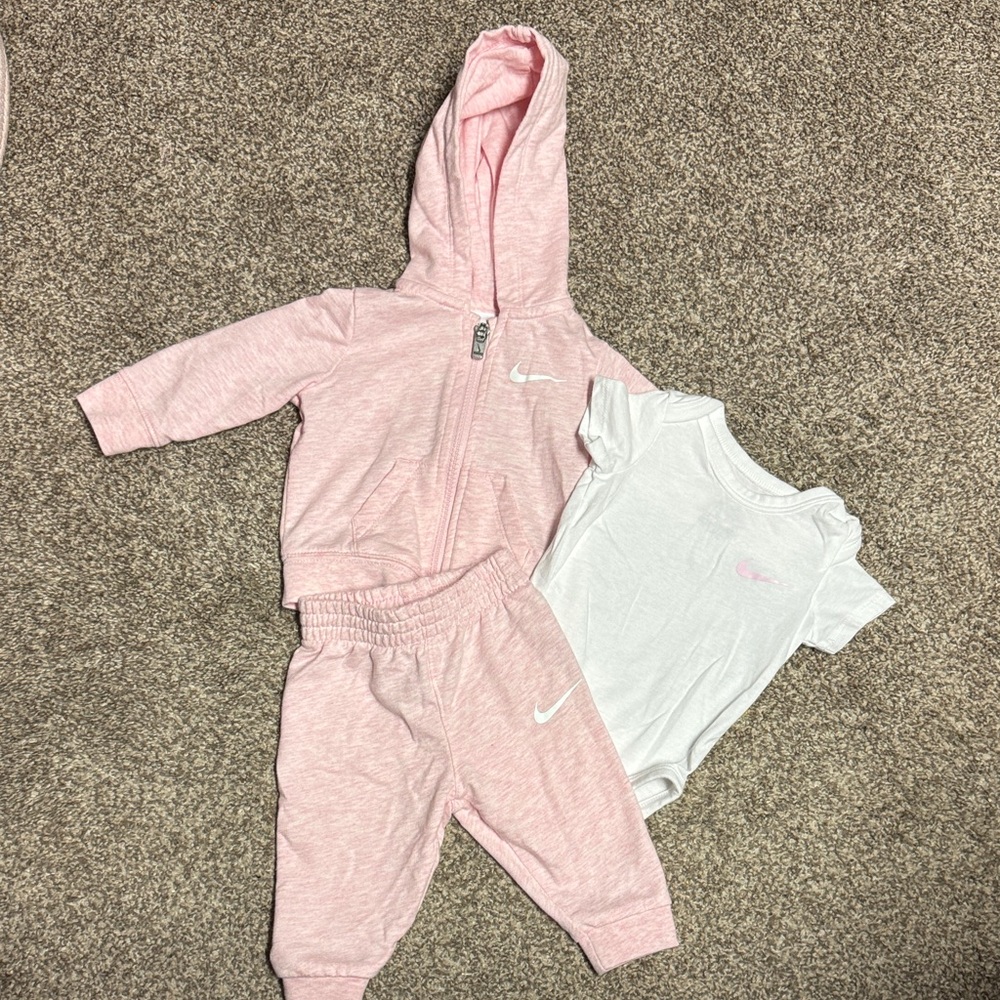 Nike Baby Pink Hoodie Set with White Onesie 3 Month Girls